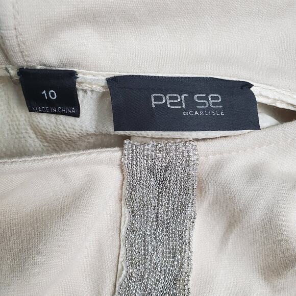 Perse By Carlisle Silk Pullover Hoodie Sweater Beige - Size 10 - Picture 8 of 12